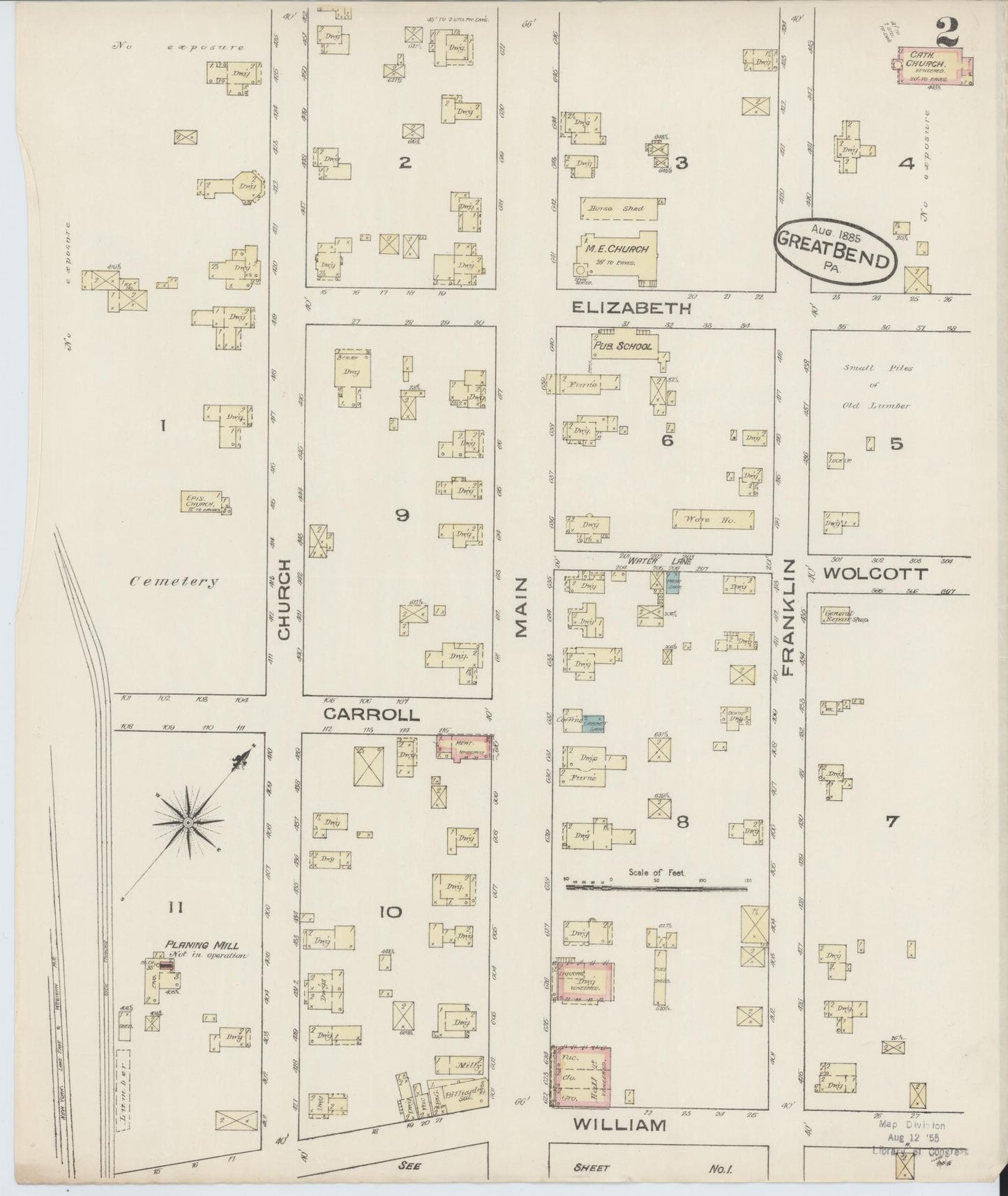 Sanborn Fire Insurance Map from Great Bend, Susquehanna County, Pennsylvania (1885), Sheet #0002 - Historic Sanborn Fire Insurance Map Print, vintage old map wall art, antique decor, genealogy gift, Pennsylvania Pennsylvania map