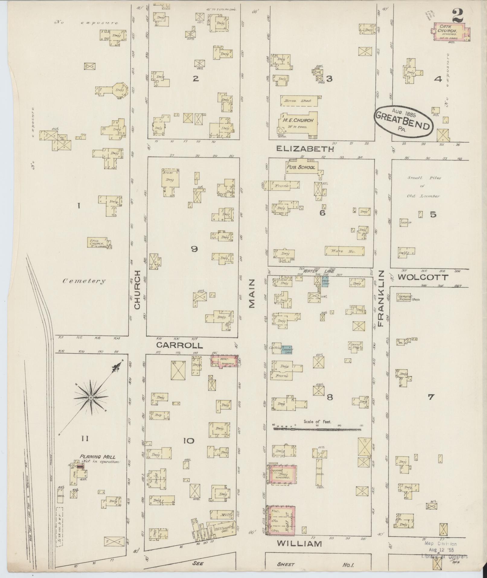 Sanborn Fire Insurance Map from Great Bend, Susquehanna County, Pennsylvania (1885), Sheet #0002 - Historic Sanborn Fire Insurance Map Print, vintage old map wall art, antique decor, genealogy gift, Pennsylvania Pennsylvania map