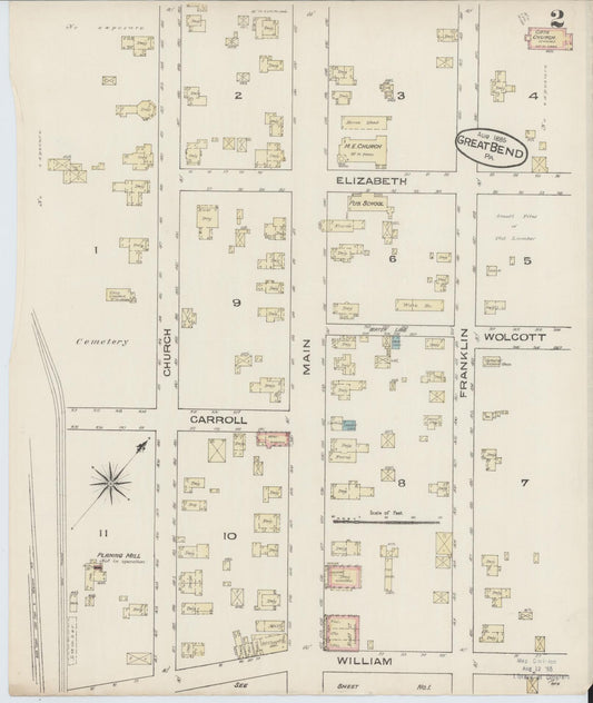 Sanborn Fire Insurance Map from Great Bend, Susquehanna County, Pennsylvania (1885), Sheet #0002 - Historic Sanborn Fire Insurance Map Print, vintage old map wall art, antique decor, genealogy gift, Pennsylvania Pennsylvania map