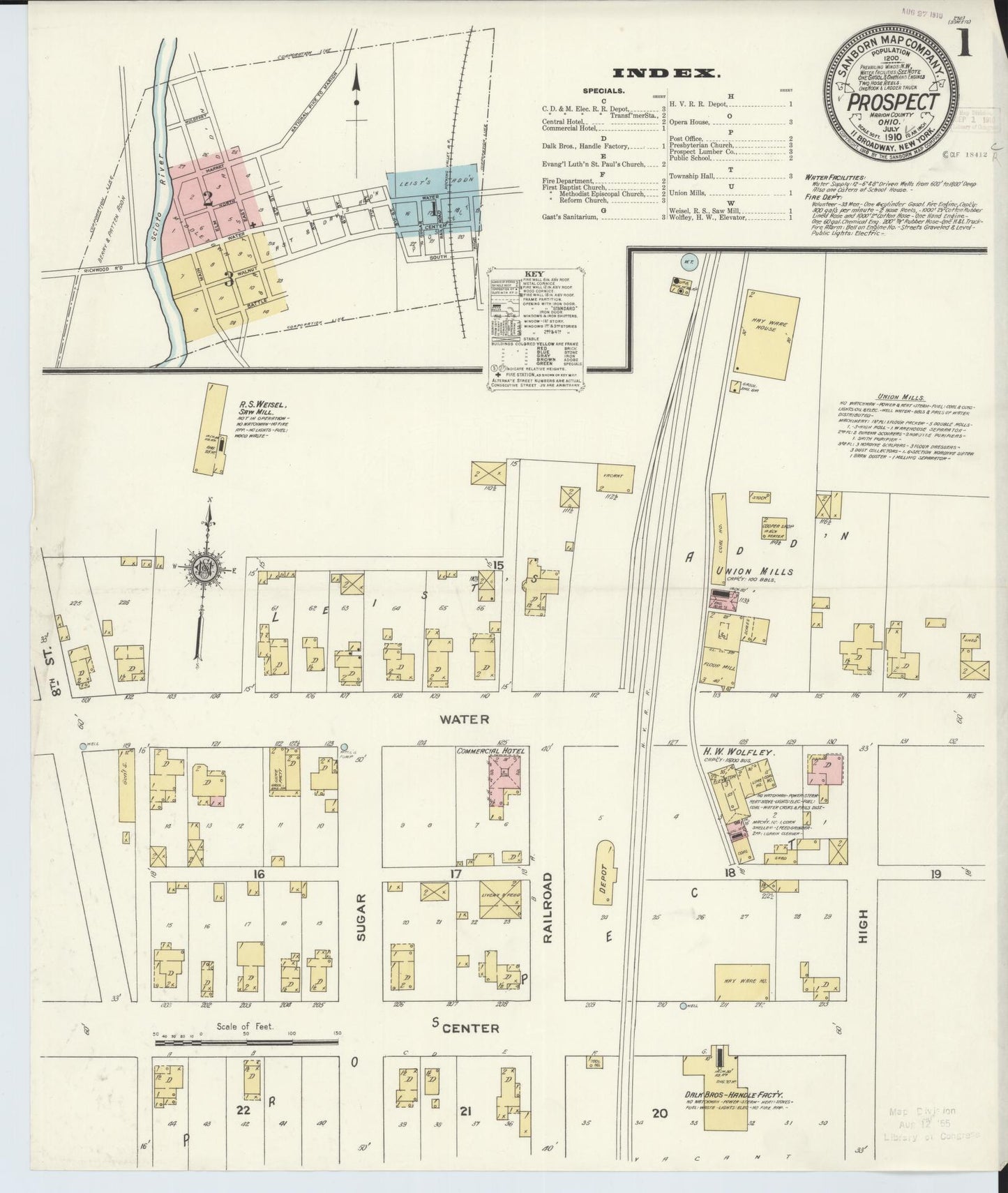 Sanborn Fire Insurance Map from Prospect, Marion County, Ohio (1910), Sheet #0001 - Historic Sanborn Fire Insurance Map Print, vintage old map wall art, antique decor, genealogy gift, Ohio Ohio map