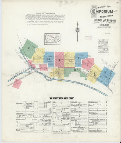 Sanborn Fire Insurance Map from Emporium, Cameron County, Pennsylvania (1915), Sheet #0001 - Complete Map Set gallery image, historic Sanborn map, vintage wall art, Pennsylvania Pennsylvania