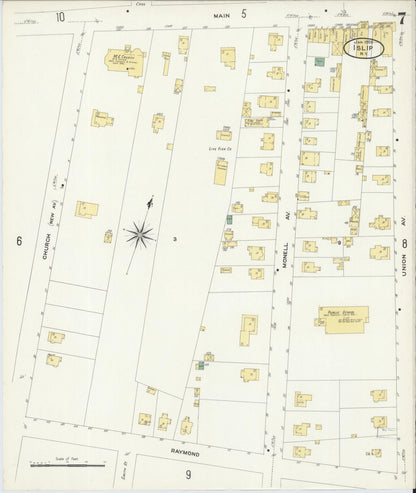 Sanborn Fire Insurance Map from Islip, Suffolk County, New York (1909), Sheet #0007 - Historic Sanborn Fire Insurance Map Print, vintage old map wall art, antique decor, genealogy gift, New York New York map