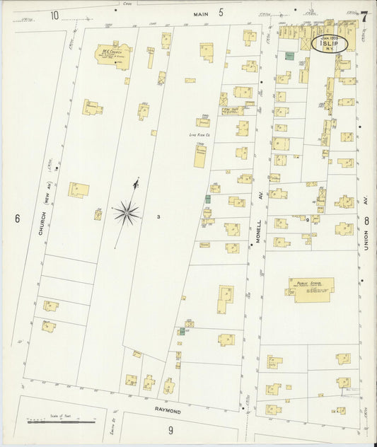 Sanborn Fire Insurance Map from Islip, Suffolk County, New York (1909), Sheet #0007 - Historic Sanborn Fire Insurance Map Print, vintage old map wall art, antique decor, genealogy gift, New York New York map