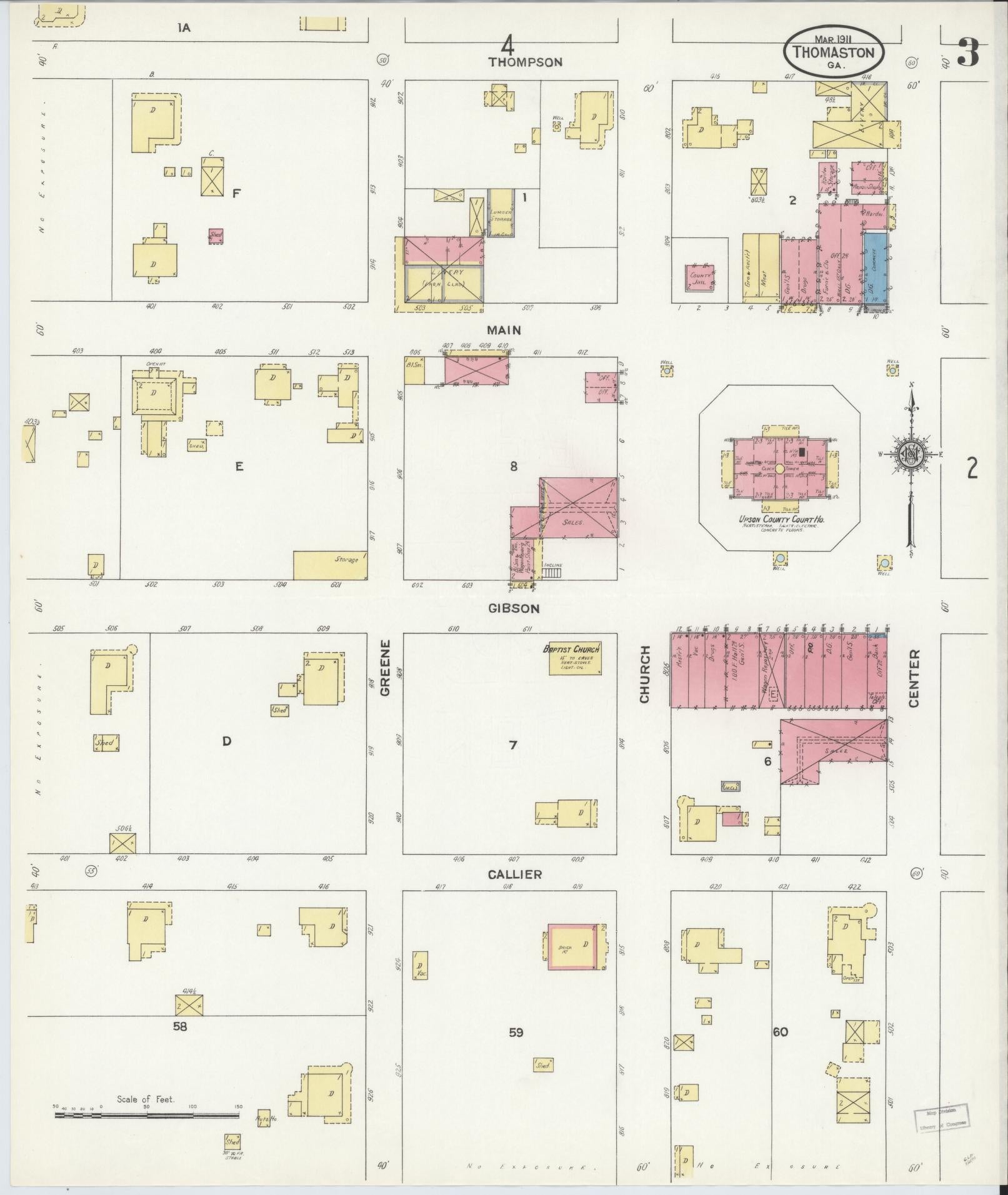 Sanborn Fire Insurance Map from Thomaston, Upson County, Georgia (1911), Sheet #0003 - Complete Map Set gallery image, historic Sanborn map, vintage wall art, Georgia Georgia