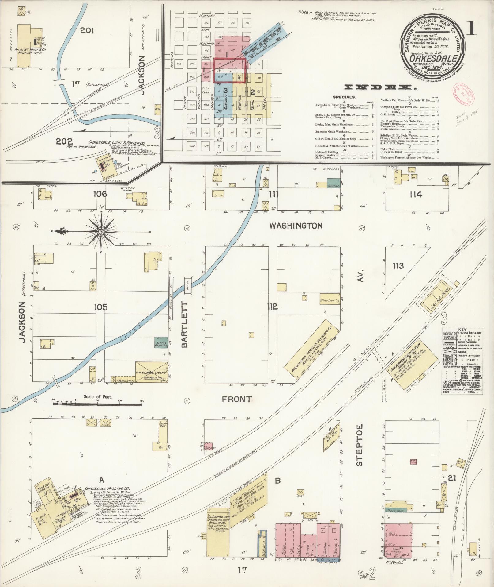 Sanborn Fire Insurance Map from Oakesdale, Whitman County, Washington (1894), Sheet #0001 - Historic Sanborn Fire Insurance Map Print, vintage old map wall art, antique decor, genealogy gift, Washington Washington map