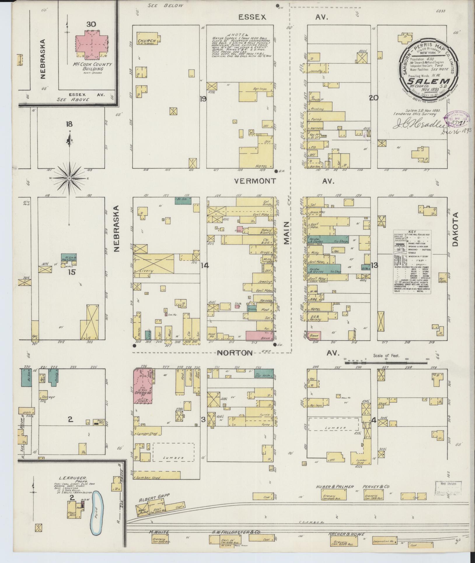 Sanborn Fire Insurance Map from Salem, McCook County, South Dakota (1893), Sheet #0001 - Historic Sanborn Fire Insurance Map Print, vintage old map wall art, antique decor, genealogy gift, South Dakota South Dakota map
