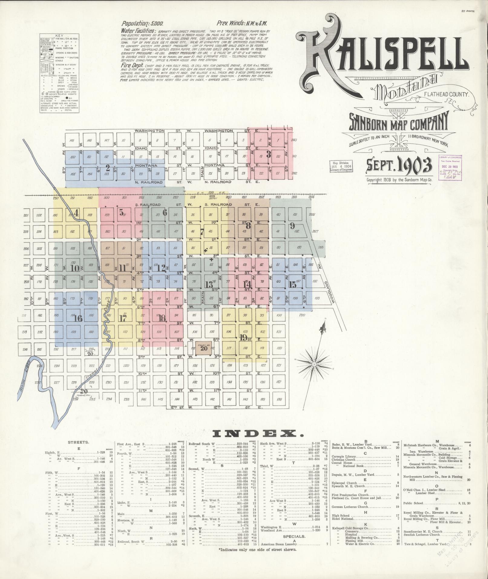 Sanborn Fire Insurance Map from Kalispell, Flathead County, Montana (1903), Sheet #0001 - Historic Sanborn Fire Insurance Map Print, vintage old map wall art, antique decor, genealogy gift, Montana Montana map