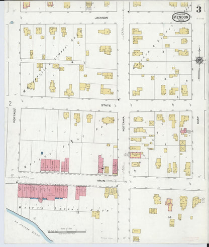 Sanborn Fire Insurance Map from Mendon, Saint Joseph County, Michigan (1918), Sheet #0003 - Historic Sanborn Fire Insurance Map Print, vintage old map wall art, antique decor, genealogy gift, Michigan Michigan map