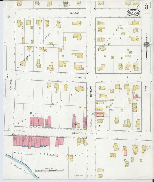 Sanborn Fire Insurance Map from Mendon, Saint Joseph County, Michigan (1918), Sheet #0003 - Historic Sanborn Fire Insurance Map Print, vintage old map wall art, antique decor, genealogy gift, Michigan Michigan map