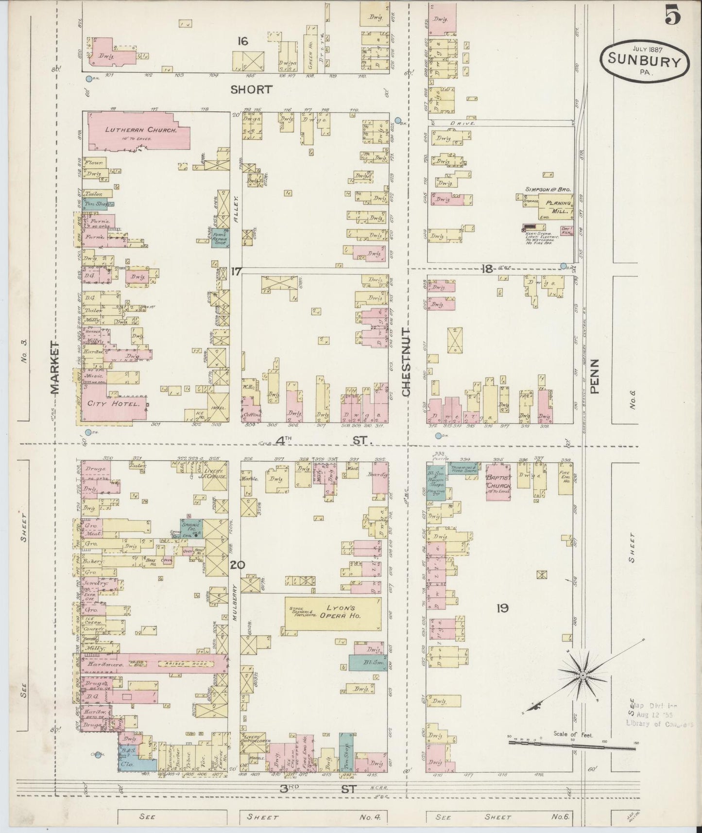 Sanborn Fire Insurance Map from Sunbury, Northumberland County, Pennsylvania (1887), Sheet #0005 - Complete Map Set gallery image, historic Sanborn map, vintage wall art, Pennsylvania Pennsylvania