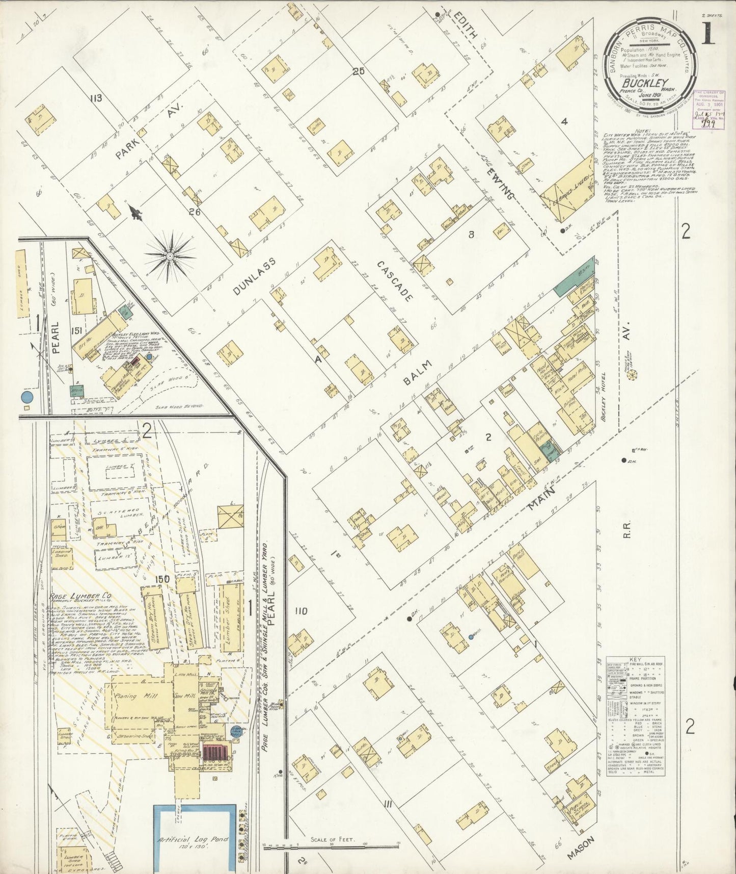 Sanborn Fire Insurance Map from Buckley, Pierce County, Washington (1901), Sheet #0001 - Complete Map Set gallery image, historic Sanborn map, vintage wall art, Washington Washington
