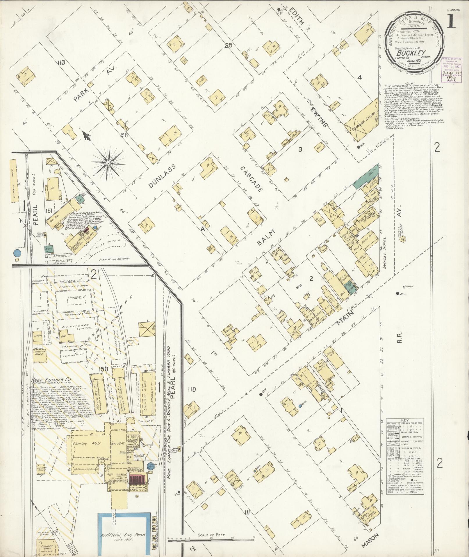 Sanborn Fire Insurance Map from Buckley, Pierce County, Washington (1901), Sheet #0001 - Complete Map Set gallery image, historic Sanborn map, vintage wall art, Washington Washington