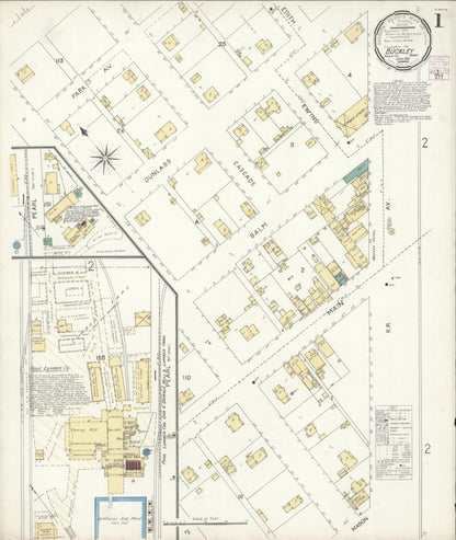 Sanborn Fire Insurance Map from Buckley, Pierce County, Washington (1901), Sheet #0001 - Complete Map Set gallery image, historic Sanborn map, vintage wall art, Washington Washington