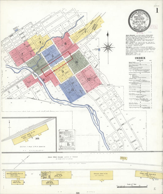 Sanborn Fire Insurance Map from Dayton, Columbia County, Washington (1909), Sheet #0001 - Complete Map Set gallery image, historic Sanborn map, vintage wall art, Washington Washington