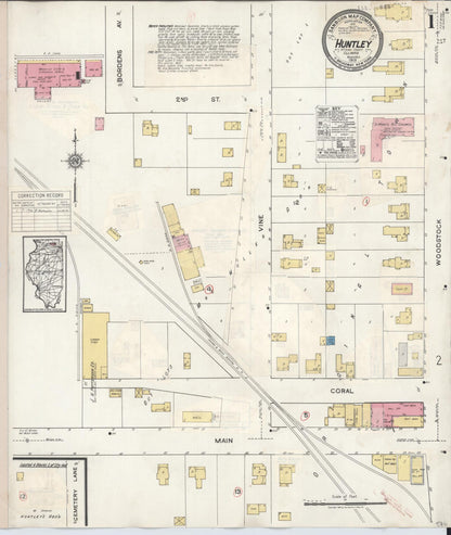 Sanborn Fire Insurance Map from Huntley, McHenry County, Illinois (1936), Sheet #0001 - Historic Sanborn Fire Insurance Map Print, vintage old map wall art, antique decor, genealogy gift, Illinois Illinois map
