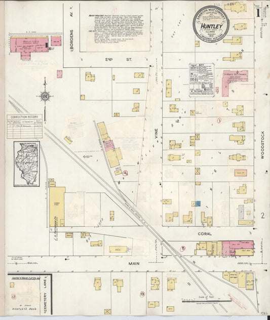 Sanborn Fire Insurance Map from Huntley, McHenry County, Illinois (1936), Sheet #0001 - Historic Sanborn Fire Insurance Map Print, vintage old map wall art, antique decor, genealogy gift, Illinois Illinois map