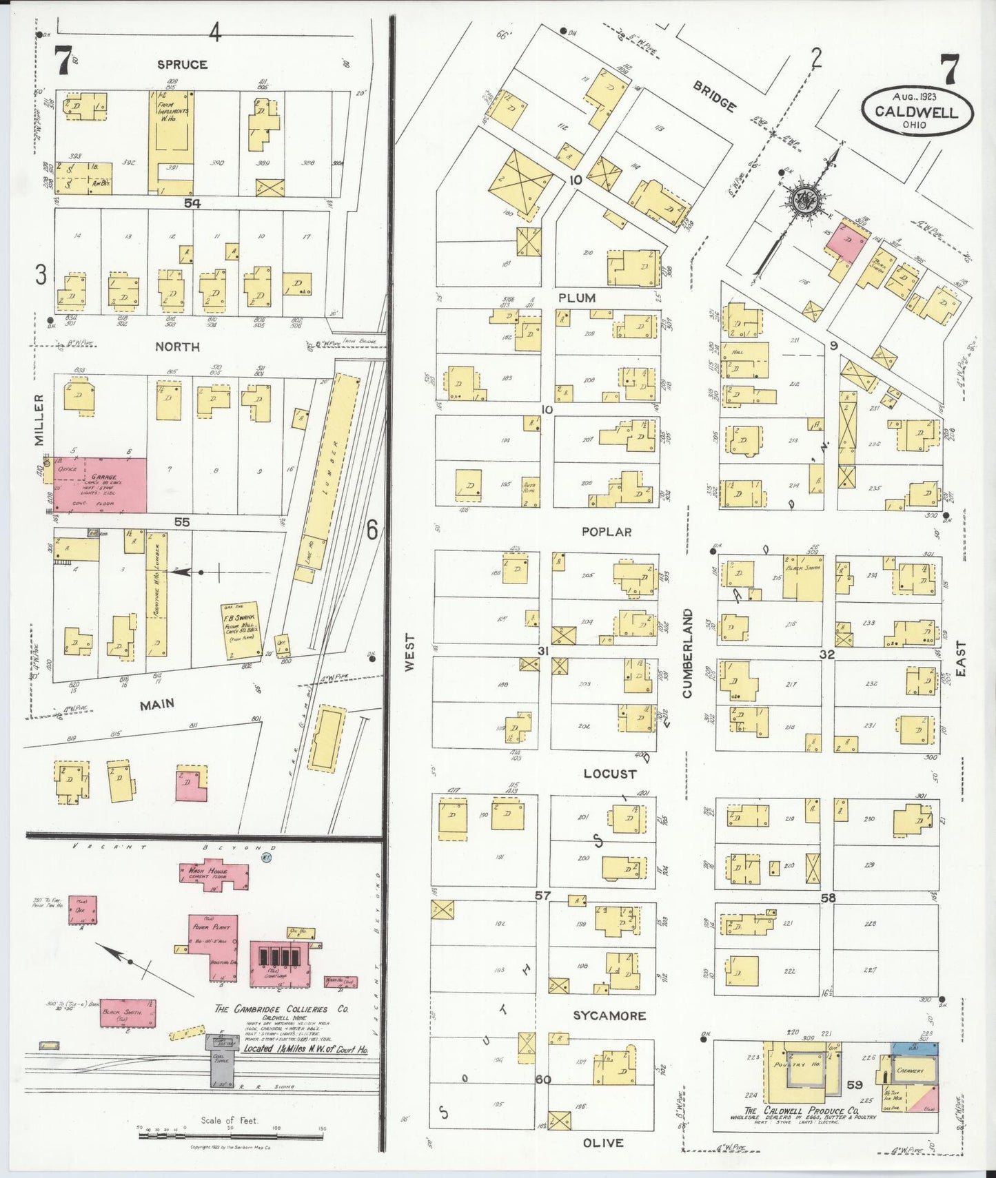 Sanborn Fire Insurance Map from Caldwell, Noble County, Ohio (1923), Sheet #0007 - Historic Sanborn Fire Insurance Map Print, vintage old map wall art, antique decor, genealogy gift, Ohio Ohio map