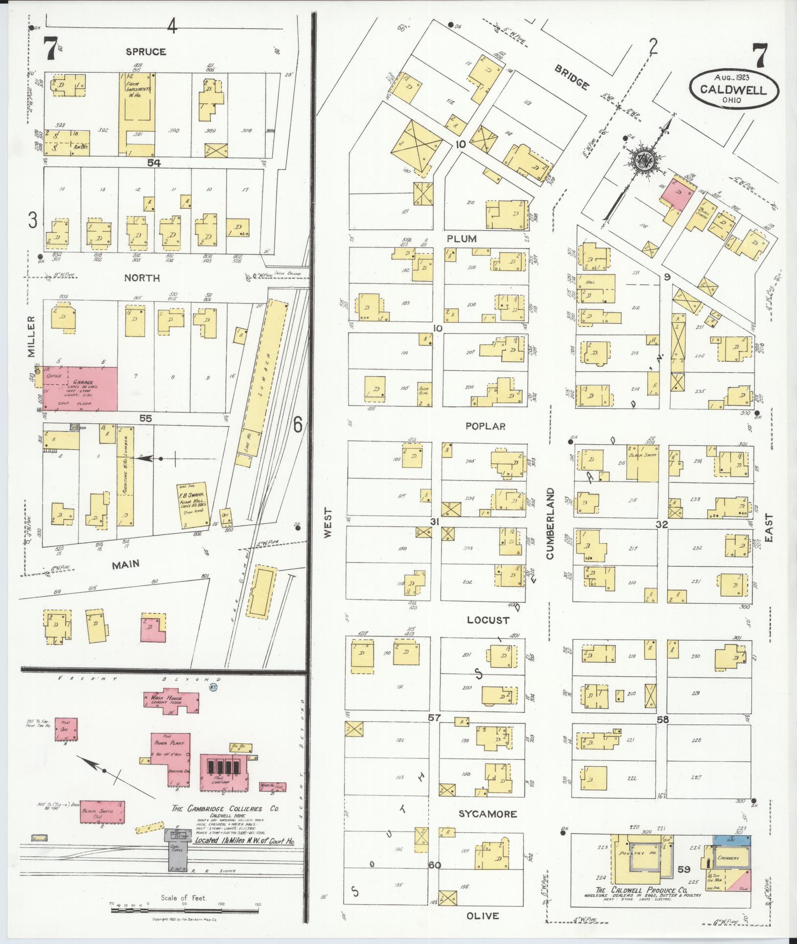 Sanborn Fire Insurance Map from Caldwell, Noble County, Ohio (1923), Sheet #0007 - Historic Sanborn Fire Insurance Map Print, vintage old map wall art, antique decor, genealogy gift, Ohio Ohio map
