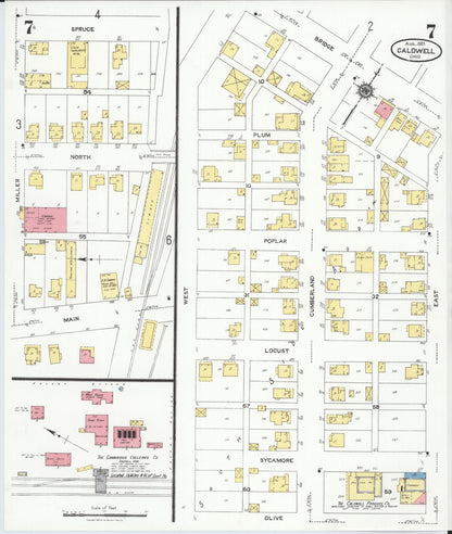 Sanborn Fire Insurance Map from Caldwell, Noble County, Ohio (1923), Sheet #0007 - Historic Sanborn Fire Insurance Map Print, vintage old map wall art, antique decor, genealogy gift, Ohio Ohio map