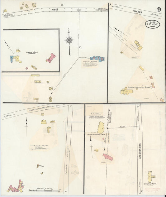Sanborn Fire Insurance Map from Lenox, Berkshire County, Massachusetts (1939), Sheet #0009 - Historic Sanborn Fire Insurance Map Print, vintage old map wall art, antique decor, genealogy gift, Massachusetts Massachusetts map