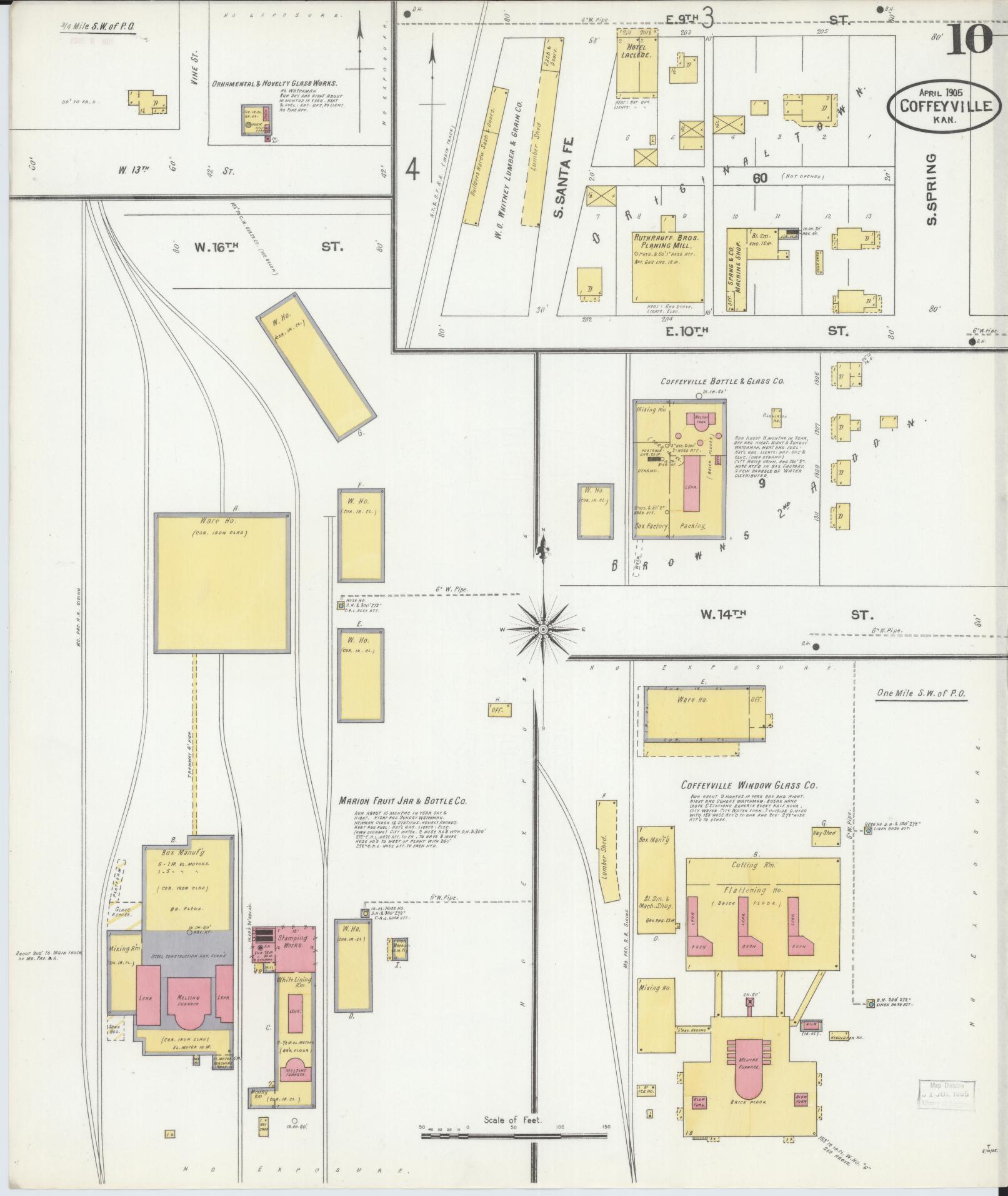 Sanborn Fire Insurance Map from Coffeyville, Montgomery County, Kansas (1905), Sheet #0010 - Historic Sanborn Fire Insurance Map Print, vintage old map wall art, antique decor, genealogy gift, Kansas Kansas map