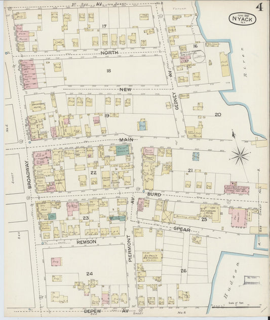 Sanborn Fire Insurance Map from Nyack, Rockland County, New York (1887), Sheet #0004 - Historic Sanborn Fire Insurance Map Print, vintage old map wall art, antique decor, genealogy gift, New York New York map
