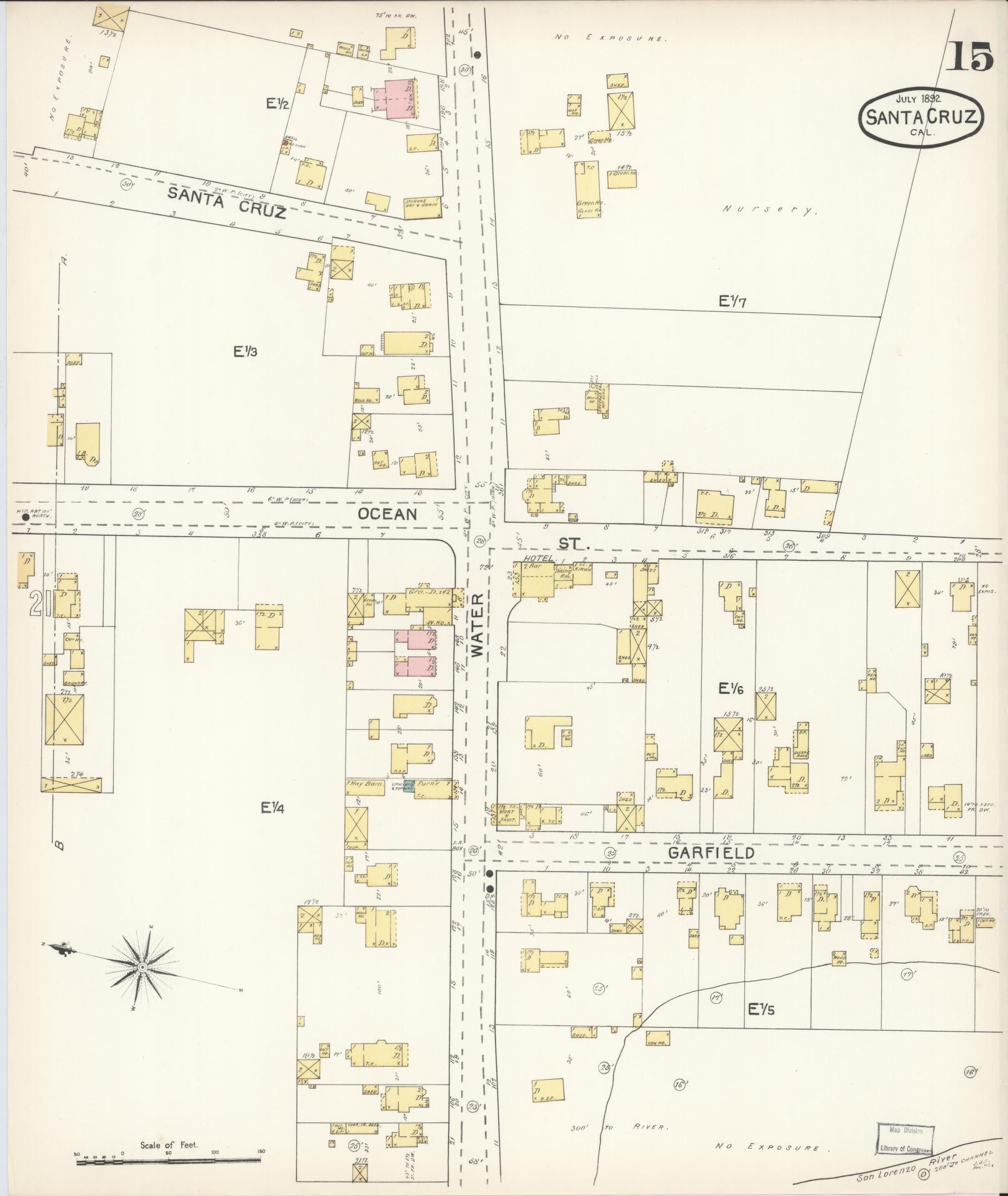 Sanborn Fire Insurance Map from Santa Cruz, Santa Cruz County, California (1892), Sheet #0015 - Complete Map Set gallery image, historic Sanborn map, vintage wall art, California California