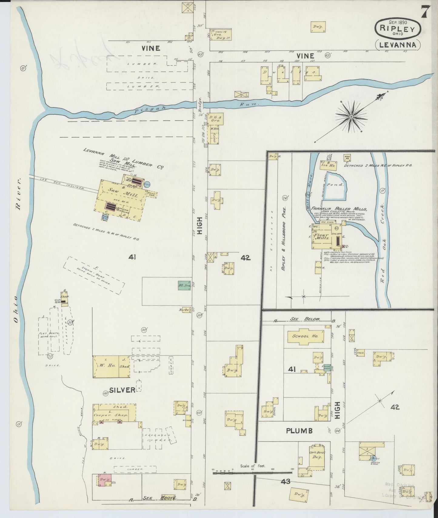 Sanborn Fire Insurance Map from Ripley, Brown County, Ohio (1890), Sheet #0007 - Historic Sanborn Fire Insurance Map Print, vintage old map wall art, antique decor, genealogy gift, Ohio Ohio map