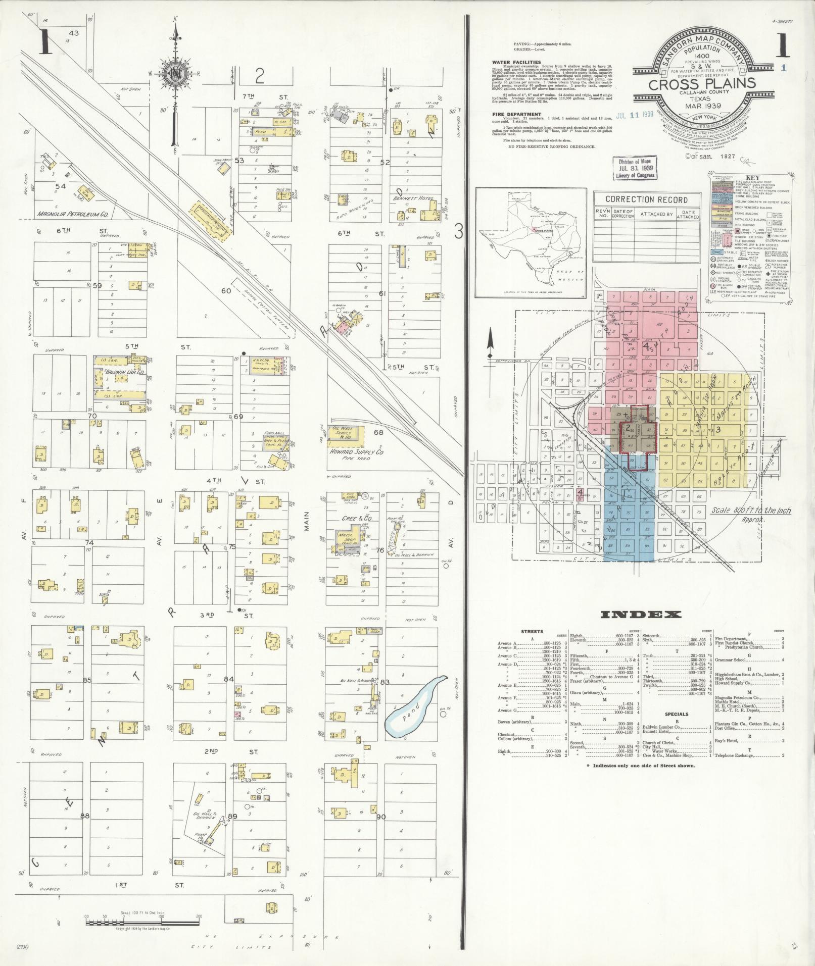 Sanborn Fire Insurance Map from Cross Plains, Callahan County, Texas. (1939) – Historic Sanborn Fire Insurance Map Print