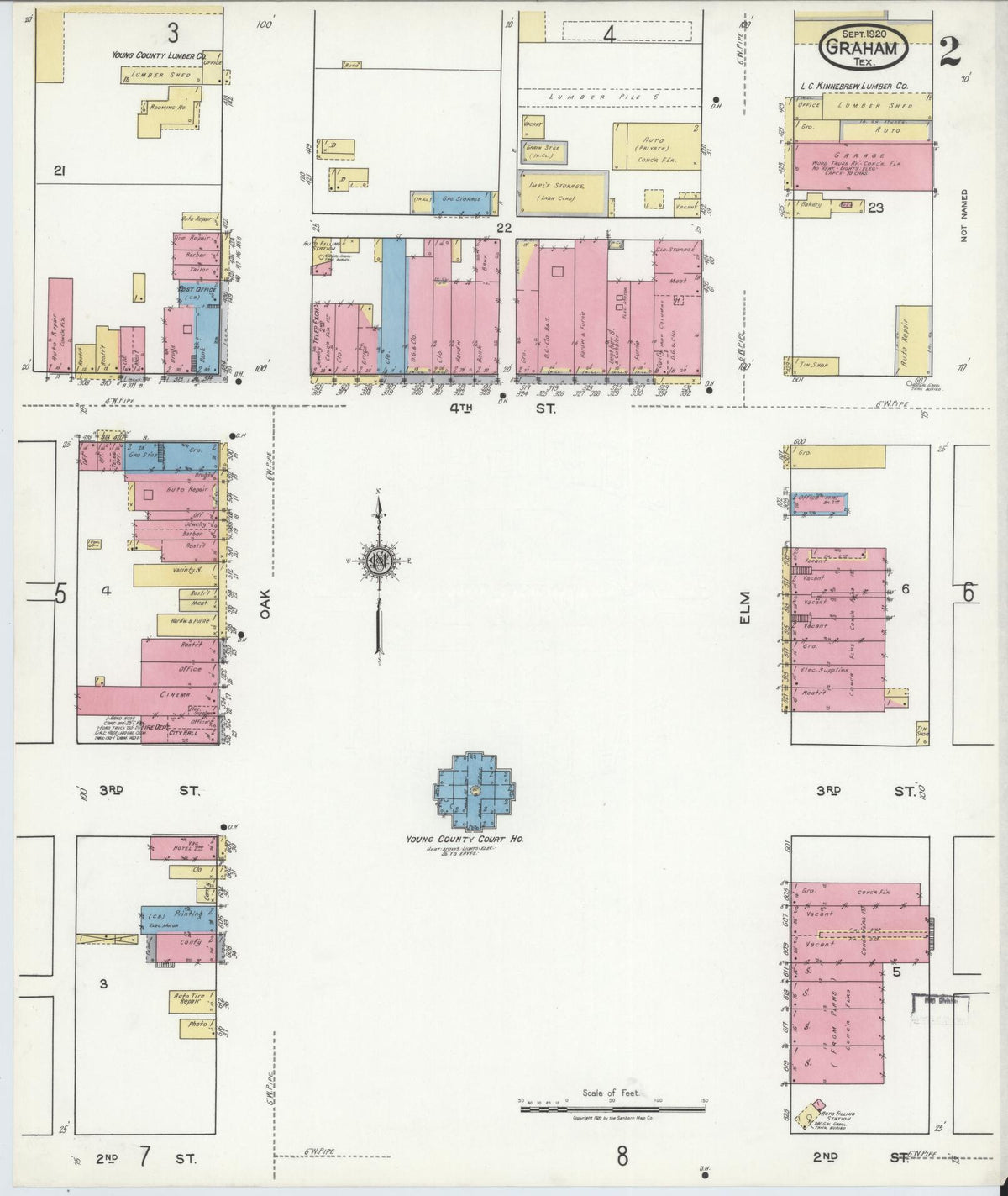 Sanborn Fire Insurance Map from Graham, Young County, Texas (1920), Sheet #0002 - Historic Sanborn Fire Insurance Map Print, vintage old map wall art, antique decor, genealogy gift, Texas Texas map