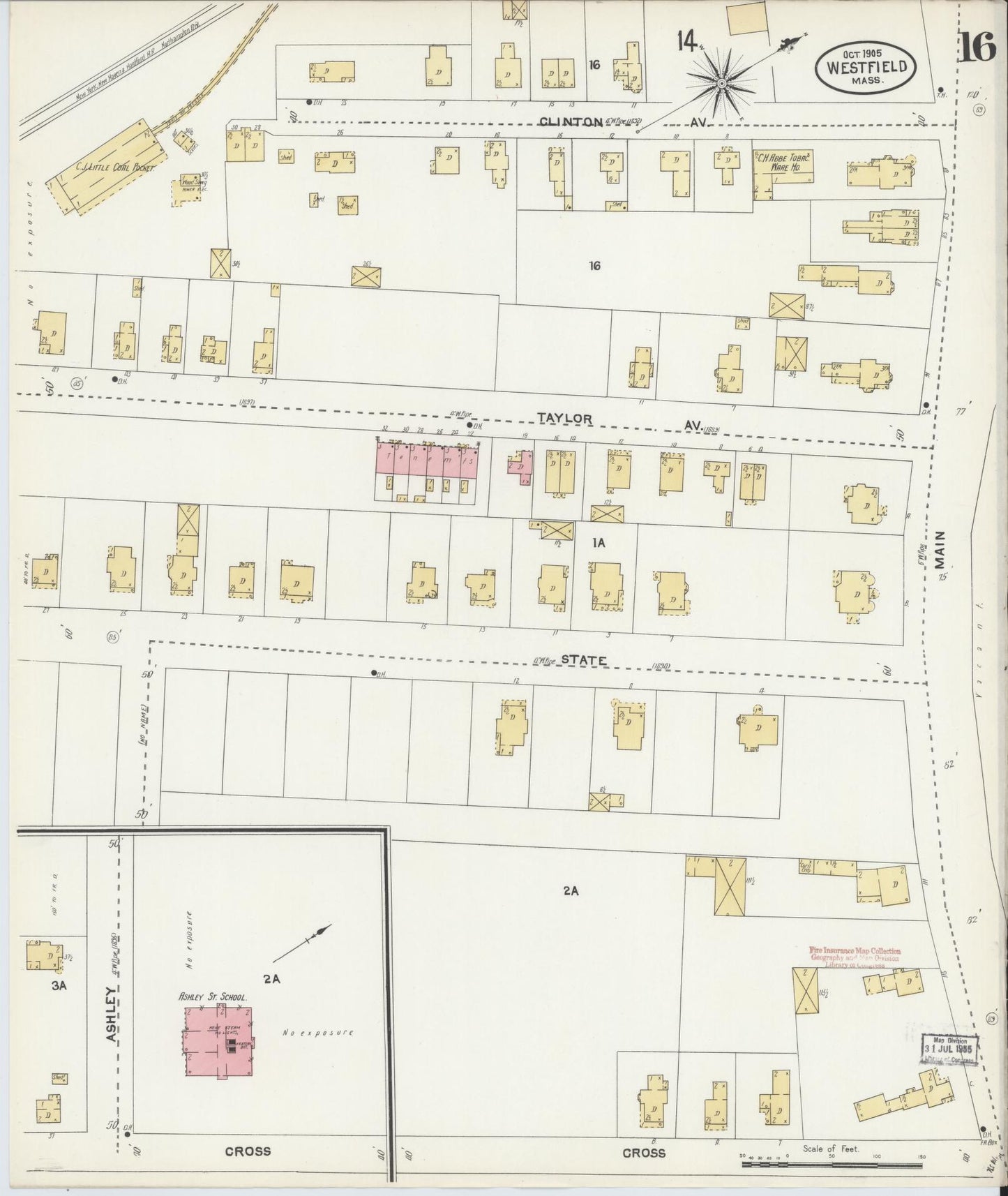 Sanborn Fire Insurance Map from Westfield, Hampden County, Massachusetts (1905), Sheet #0016 - Complete Map Set gallery image, historic Sanborn map, vintage wall art, Massachusetts Massachusetts