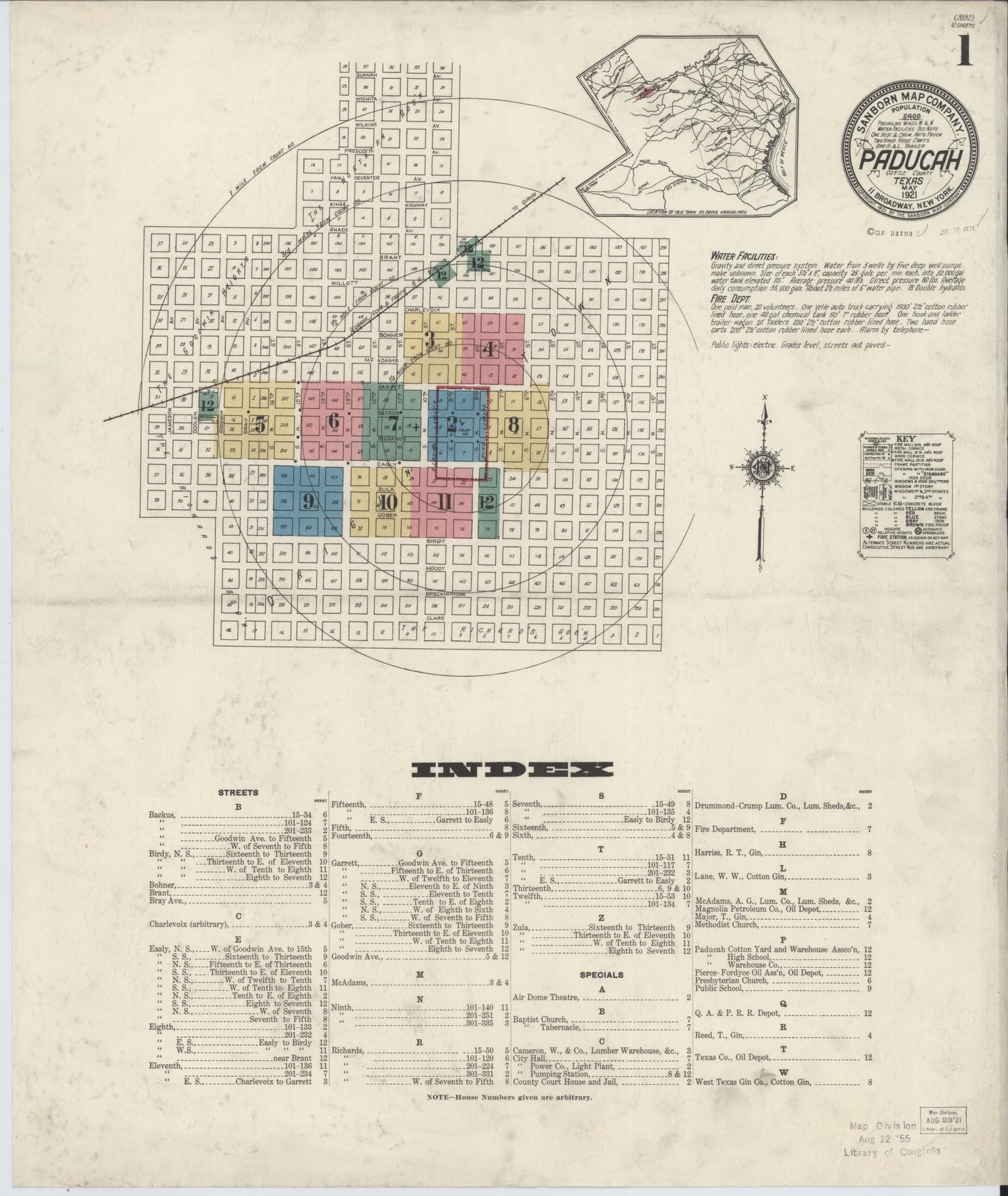 Sanborn Fire Insurance Map from Paducah, Cottle County, Texas (1921), Sheet #0001 - Complete Map Set gallery image, historic Sanborn map, vintage wall art, Texas Texas