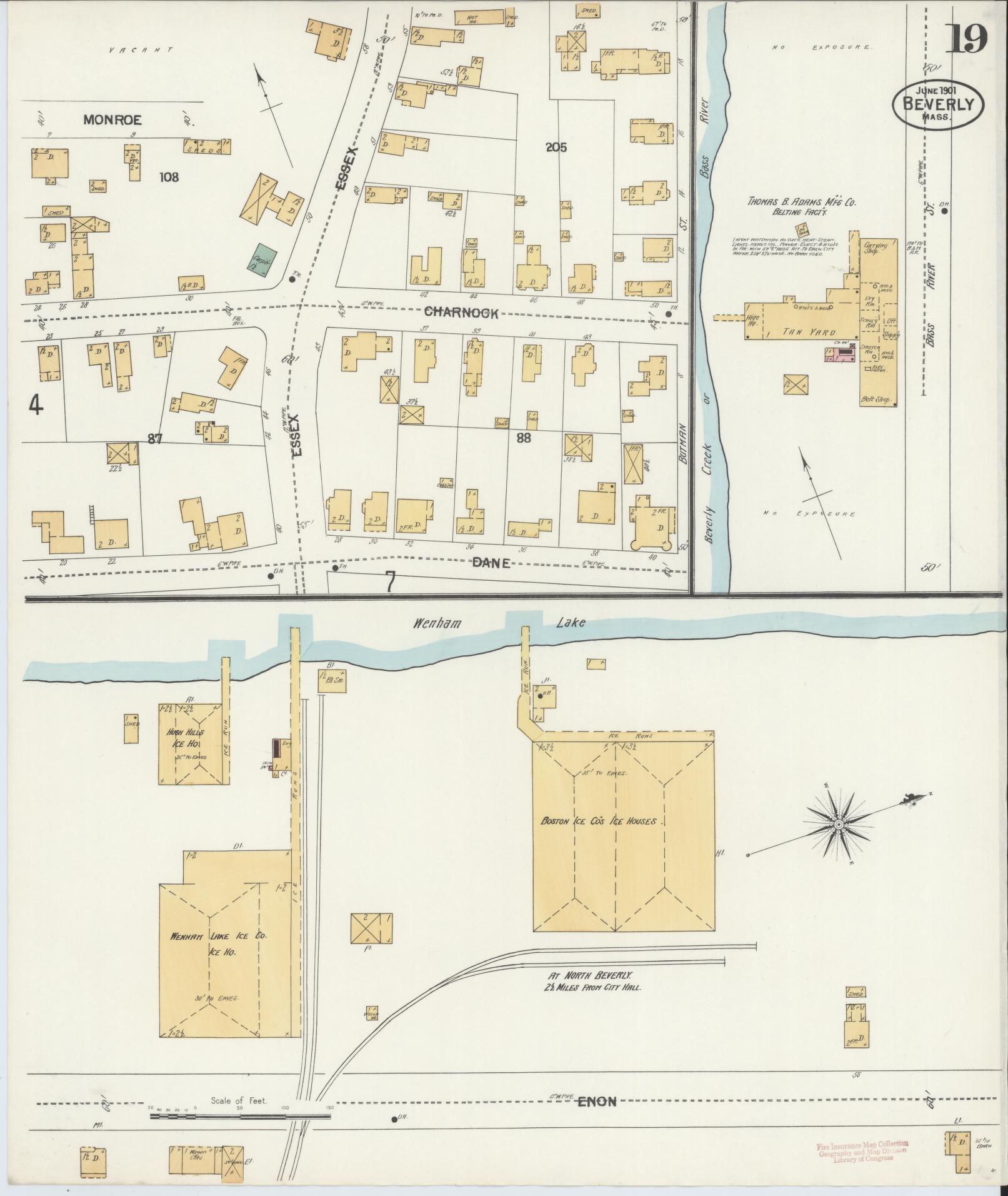 Sanborn Fire Insurance Map from Beverly, Essex County, Massachusetts (1901), Sheet #0019 - Historic Sanborn Fire Insurance Map Print, vintage old map wall art, antique decor, genealogy gift, Massachusetts Massachusetts map