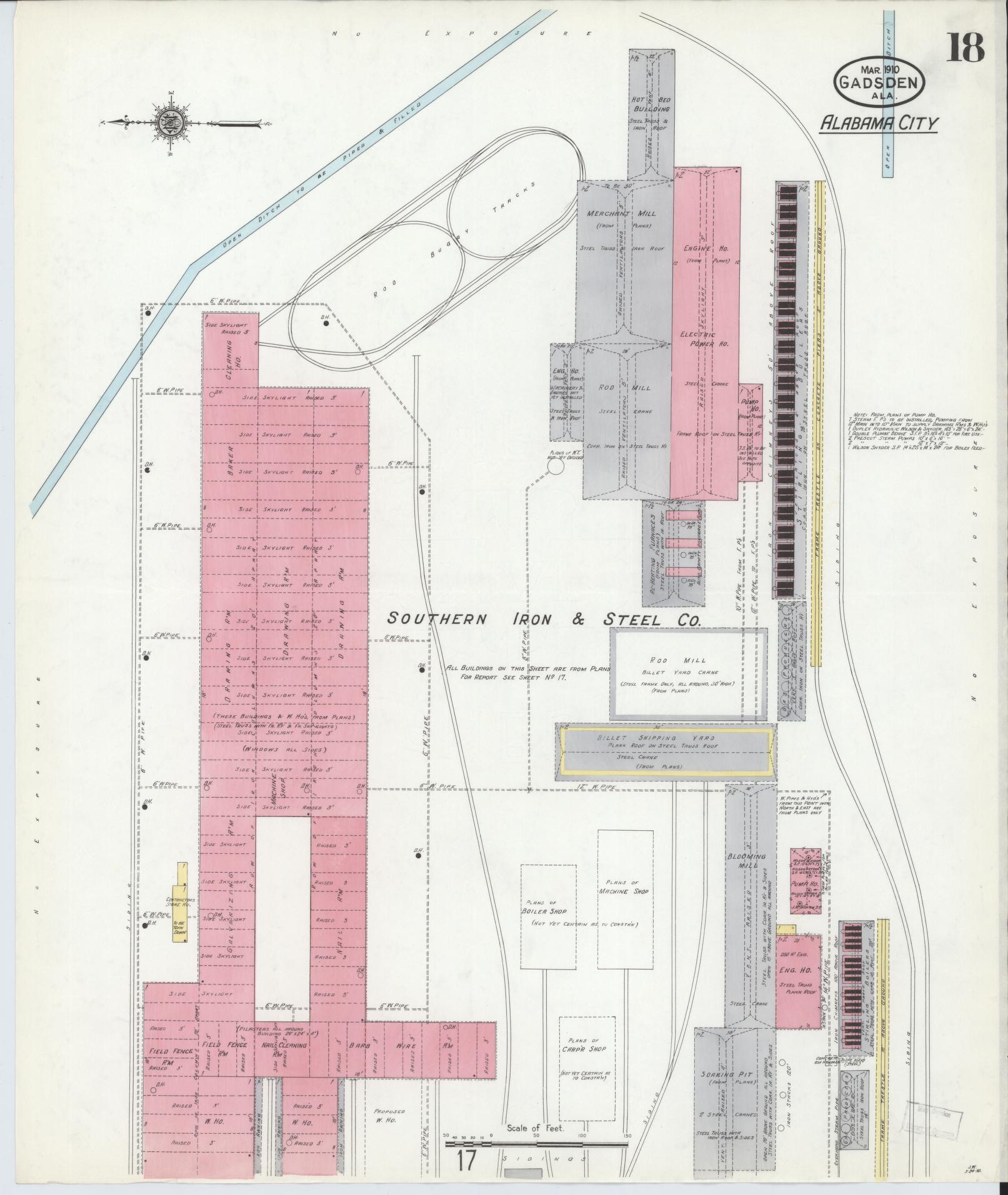 Sanborn Fire Insurance Map from Gadsden, Etowah County, Alabama (1910), Sheet #0018 - Complete Map Set gallery image, historic Sanborn map, vintage wall art, Alabama Alabama