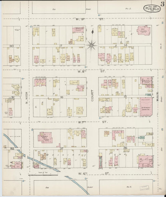Sanborn Fire Insurance Map from Pueblo, Pueblo County, Colorado (1886), Sheet #0003 - Historic Sanborn Fire Insurance Map Print, vintage old map wall art, antique decor, genealogy gift, Colorado Colorado map