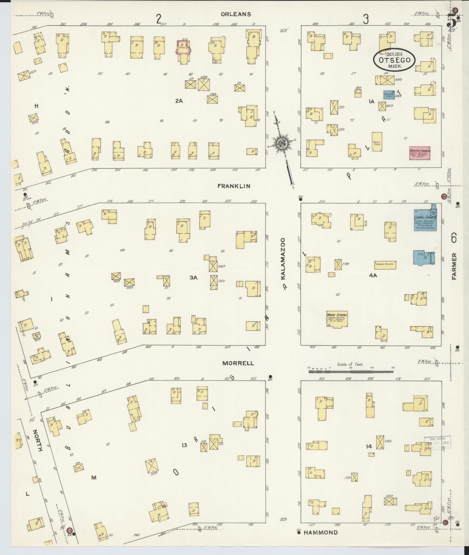 Sanborn Fire Insurance Map from Otsego, Allegan County, Michigan (1911), Sheet #0005 - Complete Map Set gallery image, historic Sanborn map, vintage wall art, Michigan Michigan