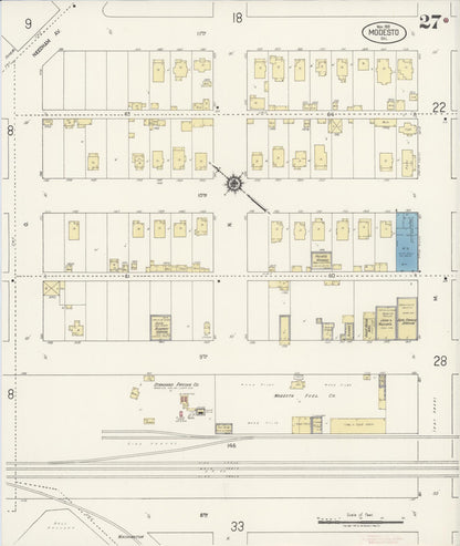 Sanborn Fire Insurance Map from Modesto, Stanislaus County, California (1919), Sheet #0027 - Complete Map Set gallery image, historic Sanborn map, vintage wall art, California California
