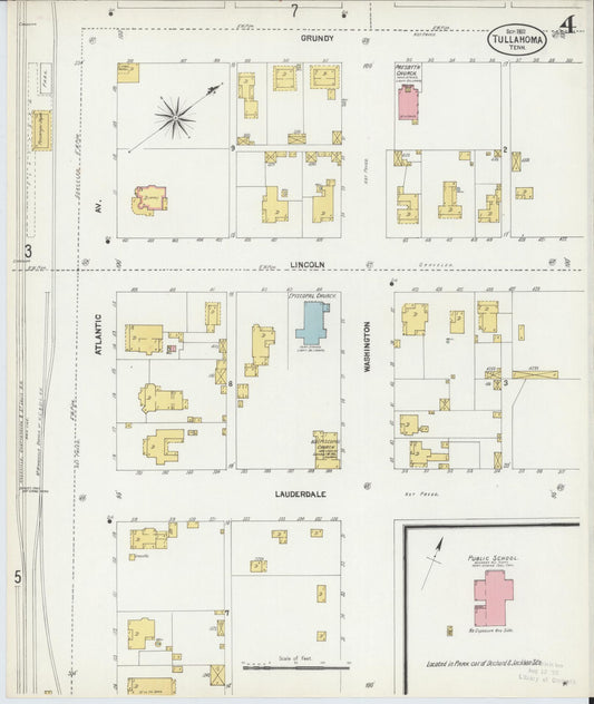 Sanborn Fire Insurance Map from Tullahoma, Coffee County, Tennessee (1902), Sheet #0004 - Historic Sanborn Fire Insurance Map Print, vintage old map wall art, antique decor, genealogy gift, Tennessee Tennessee map