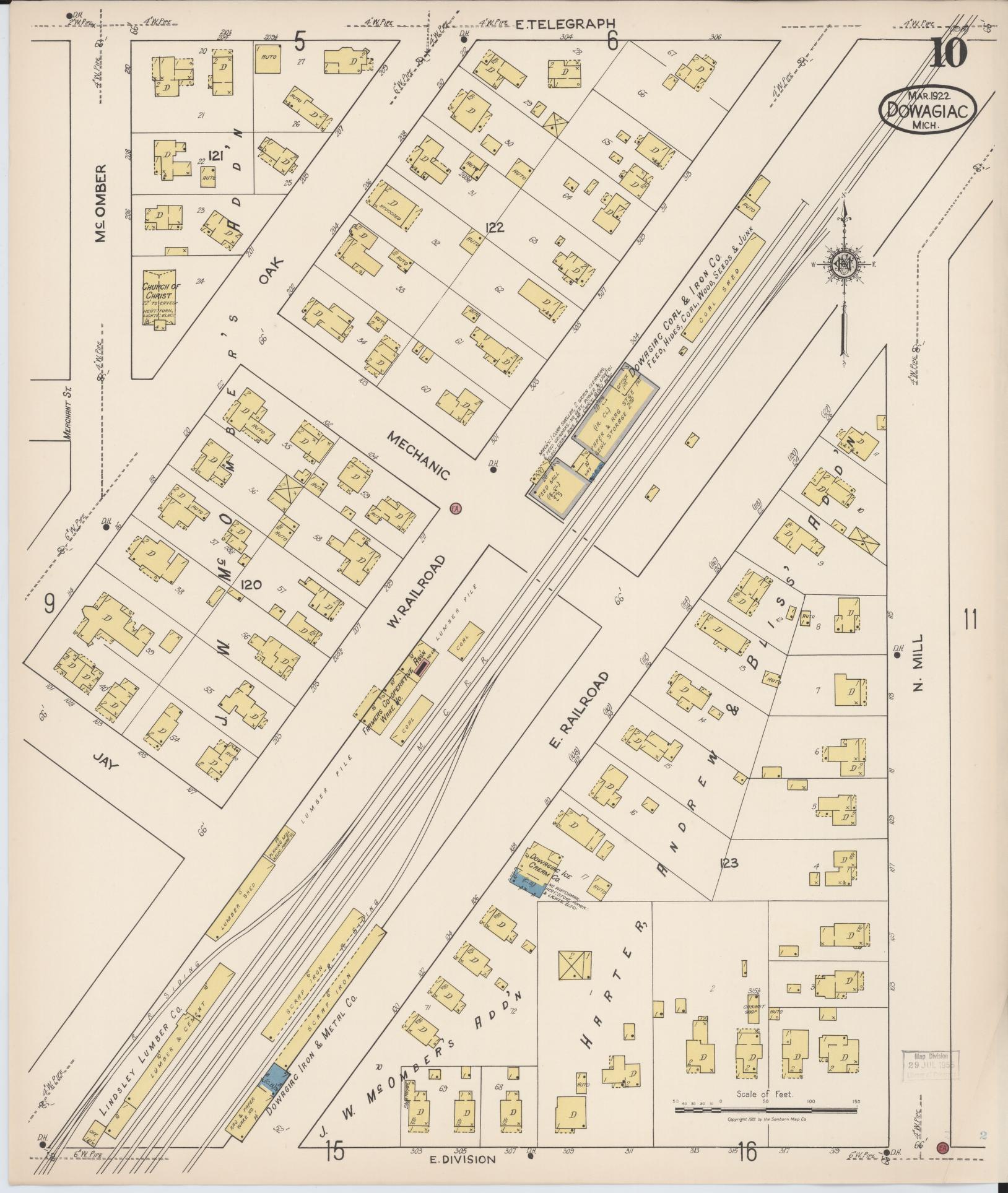 Sanborn Fire Insurance Map from Dowagiac, Cass County, Michigan (1922), Sheet #0010 - Historic Sanborn Fire Insurance Map Print, vintage old map wall art, antique decor, genealogy gift, Michigan Michigan map