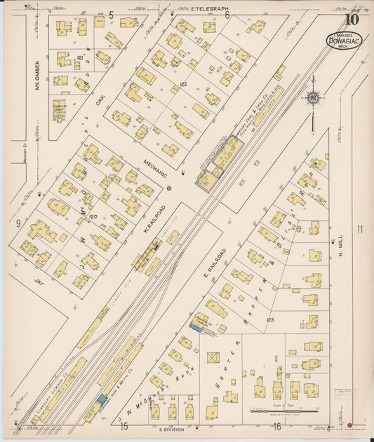 Sanborn Fire Insurance Map from Dowagiac, Cass County, Michigan (1922), Sheet #0010 - Historic Sanborn Fire Insurance Map Print, vintage old map wall art, antique decor, genealogy gift, Michigan Michigan map
