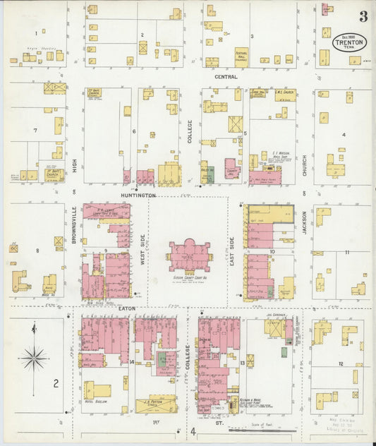 Sanborn Fire Insurance Map from Trenton, Gibson County, Tennessee (1900), Sheet #0003 - Historic Sanborn Fire Insurance Map Print, vintage old map wall art, antique decor, genealogy gift, Tennessee Tennessee map