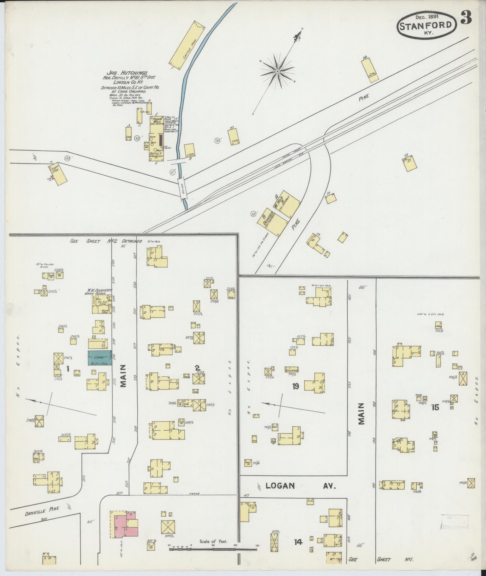 Sanborn Fire Insurance Map from Stanford, Lincoln County, Kentucky (1891), Sheet #0003 - Historic Sanborn Fire Insurance Map Print, vintage old map wall art, antique decor, genealogy gift, Kentucky Kentucky map