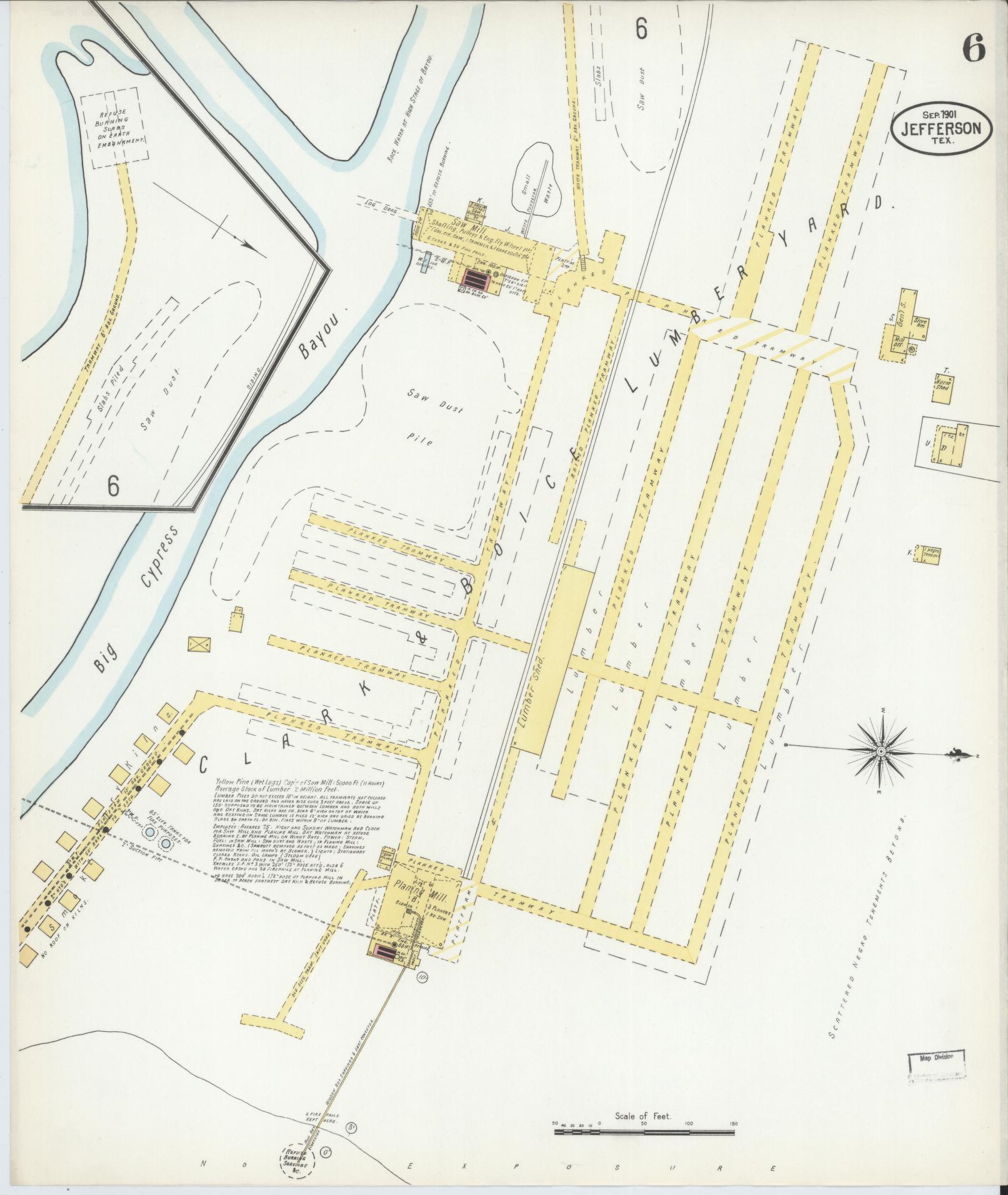 Sanborn Fire Insurance Map from Jefferson, Marion County, Texas (1901), Sheet #0006 - Historic Sanborn Fire Insurance Map Print, vintage old map wall art, antique decor, genealogy gift, Texas Texas map