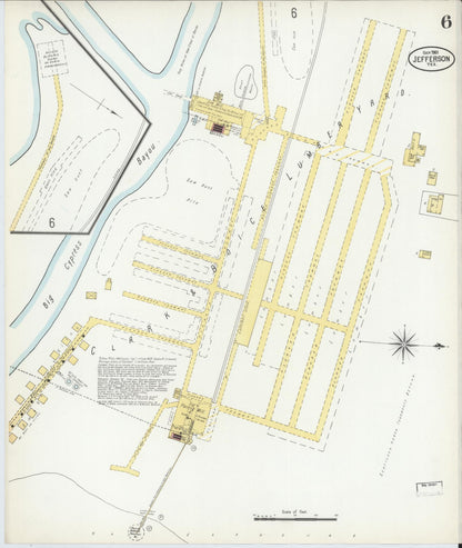 Sanborn Fire Insurance Map from Jefferson, Marion County, Texas (1901), Sheet #0006 - Historic Sanborn Fire Insurance Map Print, vintage old map wall art, antique decor, genealogy gift, Texas Texas map