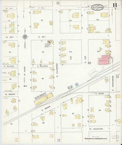 Sanborn Fire Insurance Map from Quitman, Brooks County, Georgia (1912), Sheet #0011 - Complete Map Set gallery image, historic Sanborn map, vintage wall art, Georgia Georgia