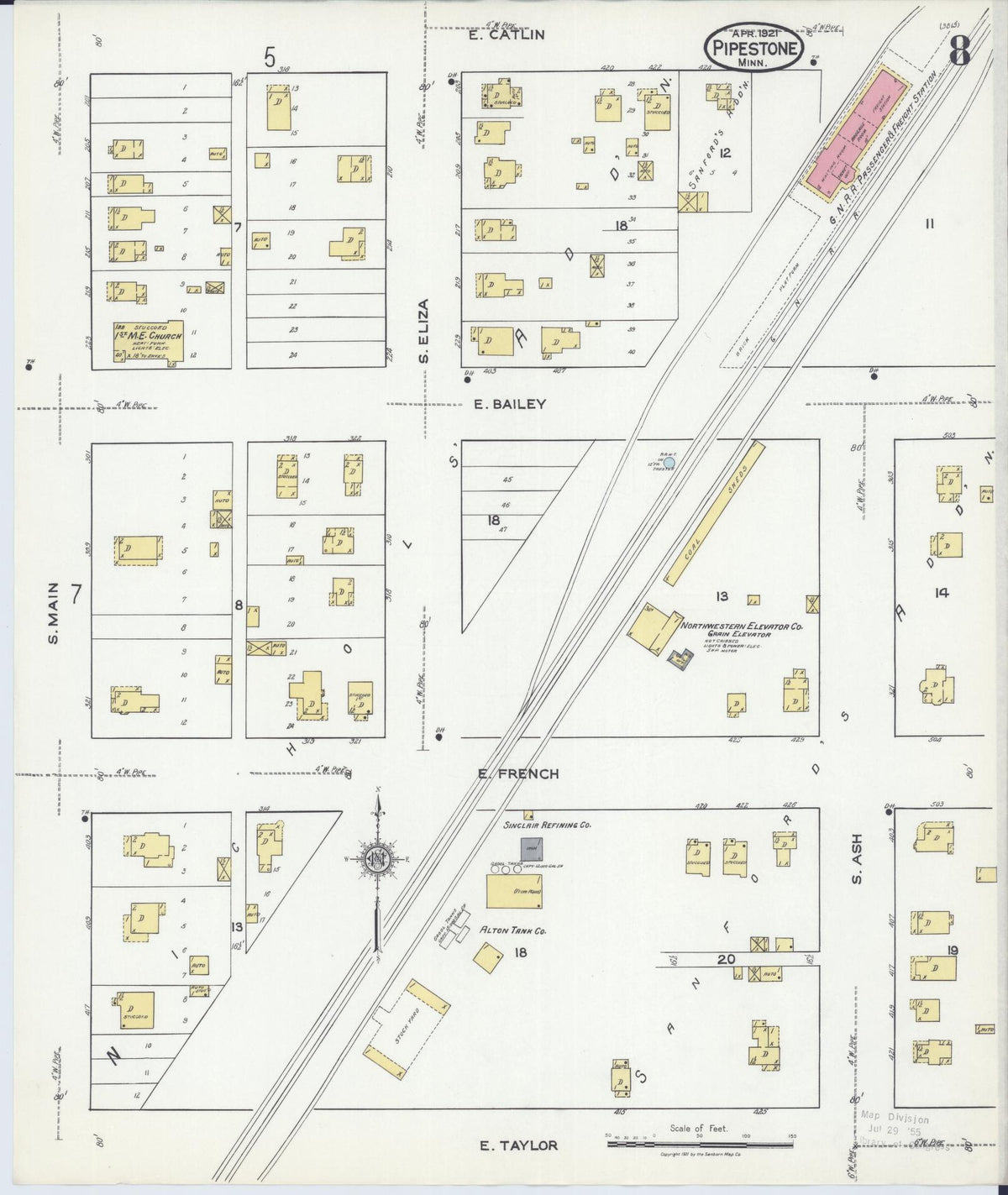 Sanborn Fire Insurance Map from Pipestone, Pipestone County, Minnesota (1921), Sheet #0008 - Historic Sanborn Fire Insurance Map Print, vintage old map wall art, antique decor, genealogy gift, Minnesota Minnesota map