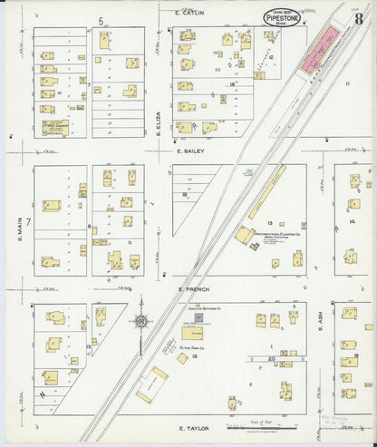 Sanborn Fire Insurance Map from Pipestone, Pipestone County, Minnesota (1921), Sheet #0008 - Historic Sanborn Fire Insurance Map Print, vintage old map wall art, antique decor, genealogy gift, Minnesota Minnesota map