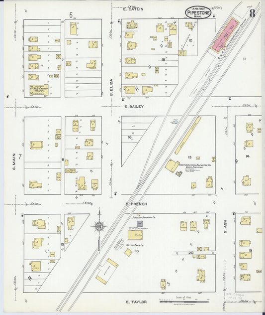 Sanborn Fire Insurance Map from Pipestone, Pipestone County, Minnesota (1921), Sheet #0008 - Historic Sanborn Fire Insurance Map Print, vintage old map wall art, antique decor, genealogy gift, Minnesota Minnesota map