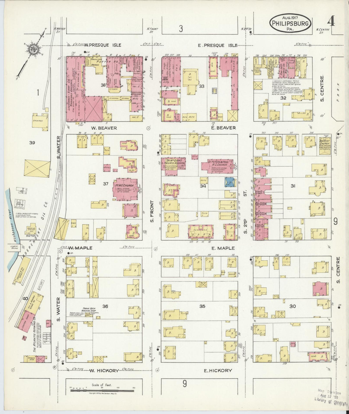 Sanborn Fire Insurance Map from Philipsburg, Centre County, Pennsylvania (1917), Sheet #0004 - Historic Sanborn Fire Insurance Map Print, vintage old map wall art, antique decor, genealogy gift, Pennsylvania Pennsylvania map