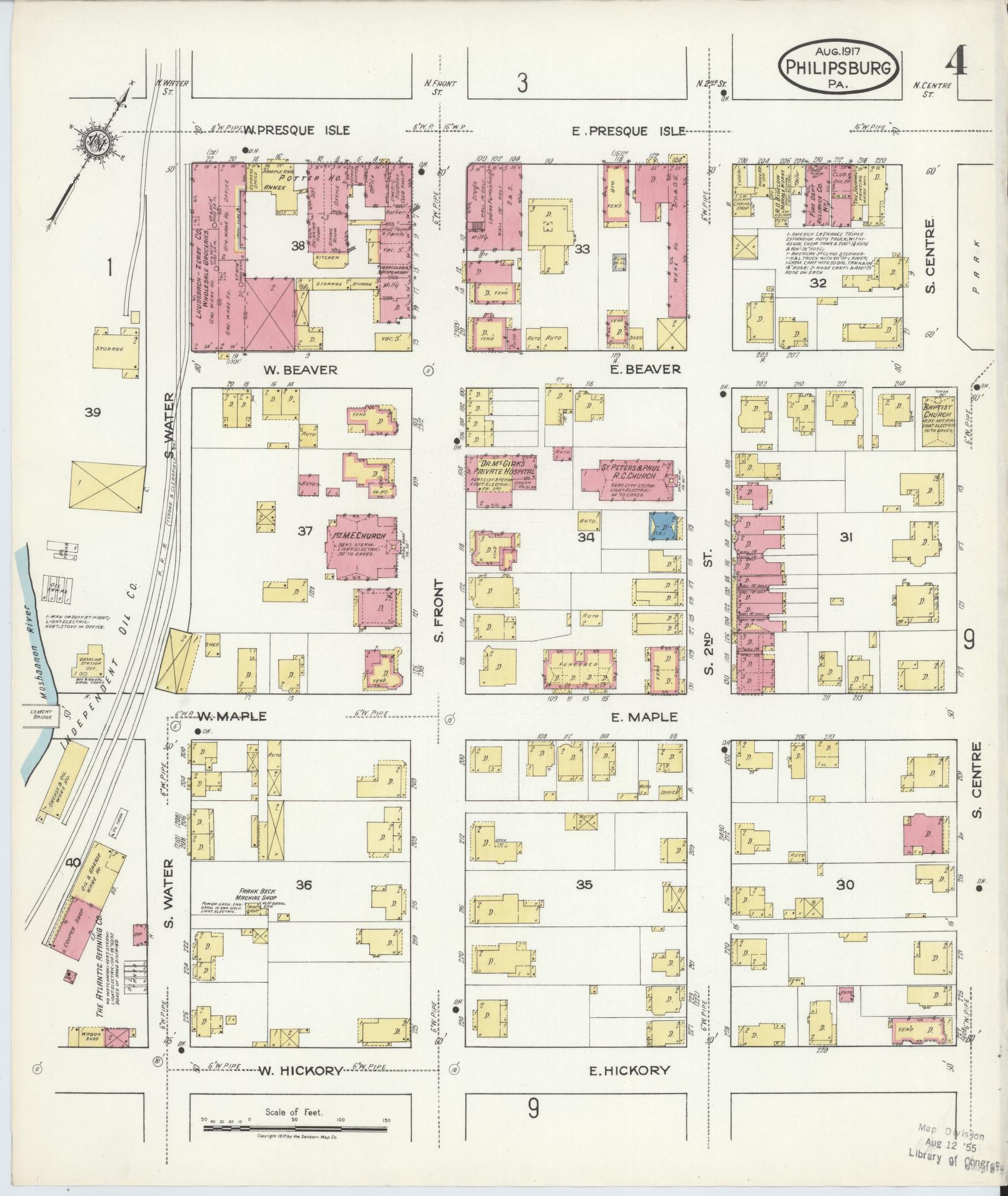 Sanborn Fire Insurance Map from Philipsburg, Centre County, Pennsylvania (1917), Sheet #0004 - Historic Sanborn Fire Insurance Map Print, vintage old map wall art, antique decor, genealogy gift, Pennsylvania Pennsylvania map